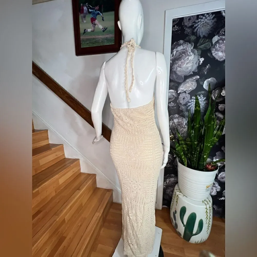Free People Dahlia Crochet Halter Maxi  Dress/ size S/P